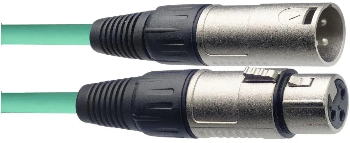 Audio kabel 10m - prodlužovací, male konektory: 1× XLR3, female konektor 1× XLR3, rovné zakončení, ZELENÝ