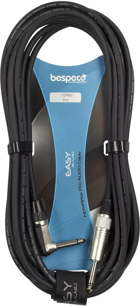 Audio kabel - nástrojový kabel, 6m, oboustranný 6.3mm Jack (M), rovný, zahnutý