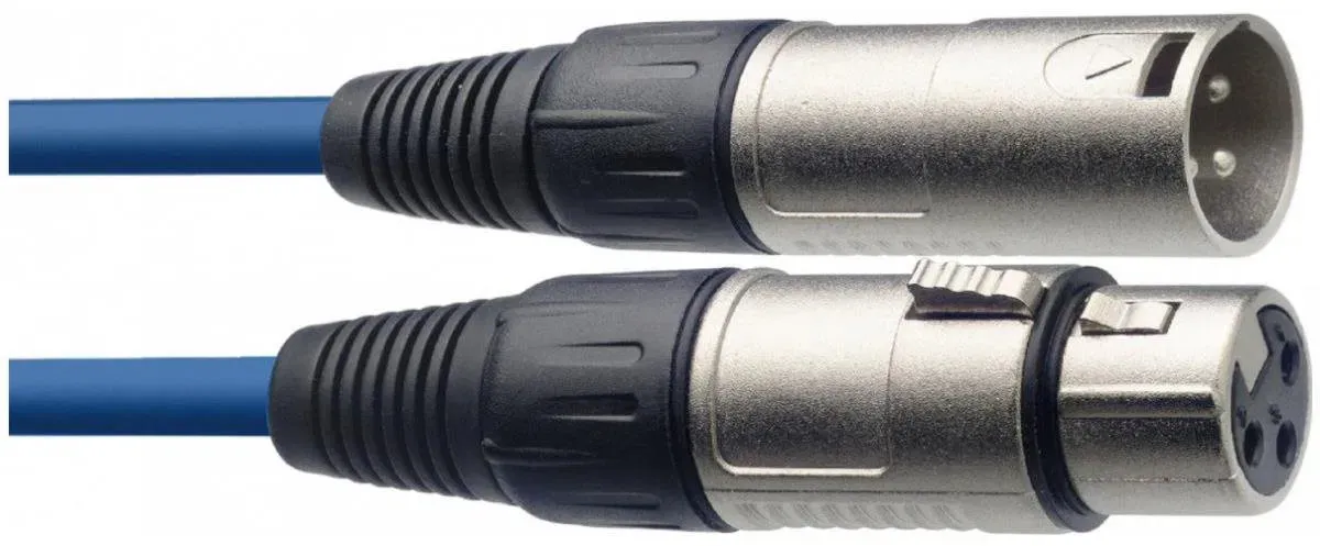 Audio kabel 3m - prodlužovací, male konektory: 1× XLR3, female konektor 1× XLR3, rovné zakončení, MODRÝ